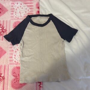 Brandy Melville Navy and Beige Raglan Tee
